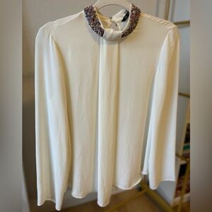 Zara cream blouse. Embellished neck